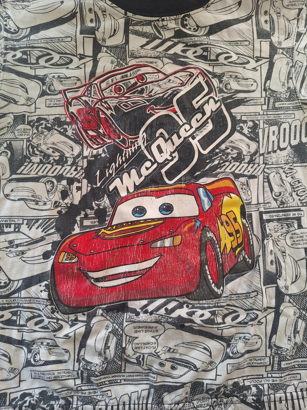 Disney Cars Lightning McQueen Black & White Tee with Red Graphic